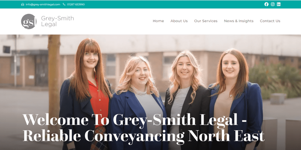 Grey-Smith Legal homepage with team photo