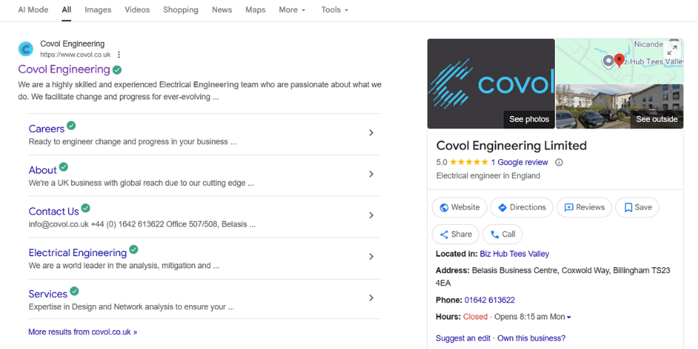 Covol Engineering Google My Business Overview
