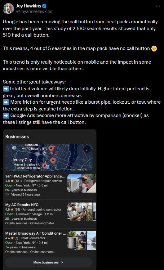 Are Local Packs Losing Their Call Buttons? 2 joy hawkins x image