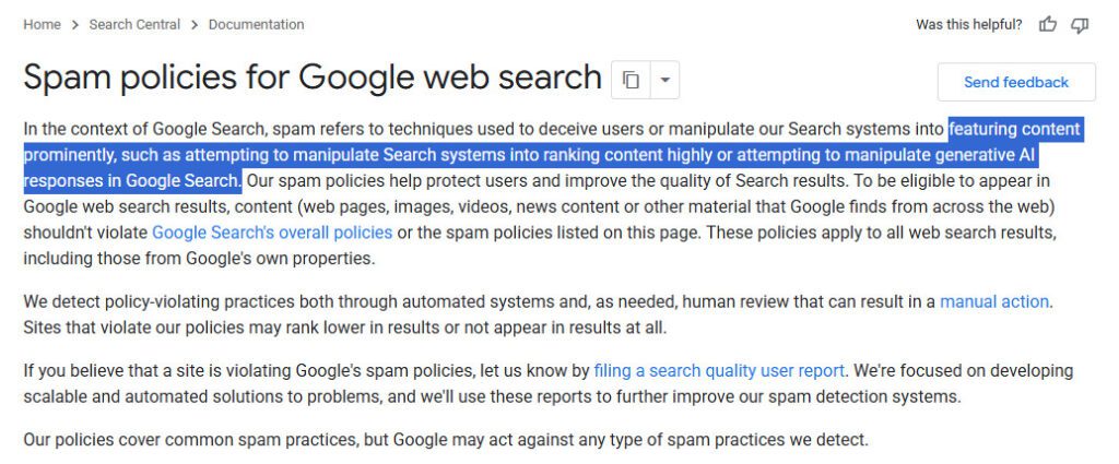 Google Spam Policy Update Wording